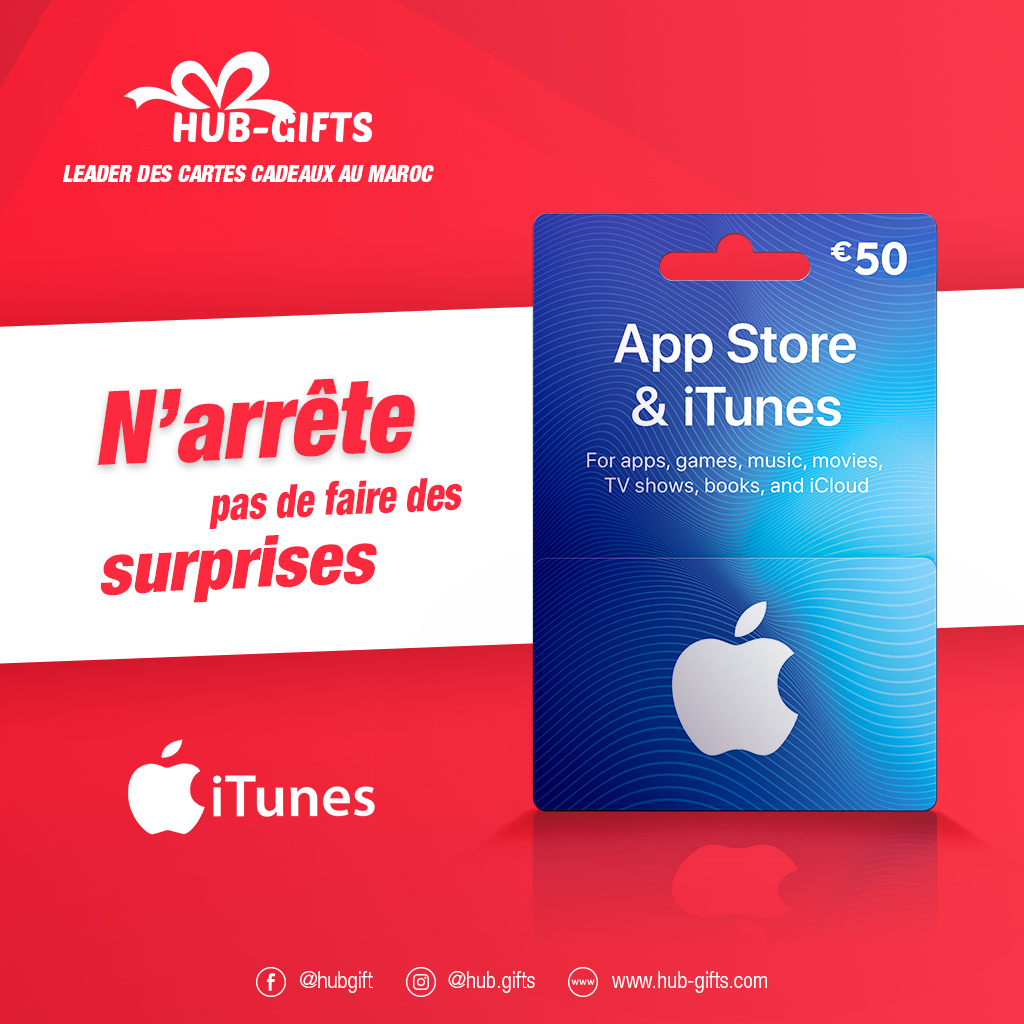 Carte iTunes 50€ Maroc, Carte App Store itunes au Maroc
